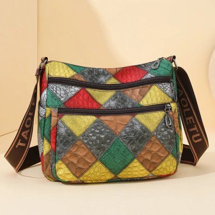 Barevná patchwork crossbody kabelka (Barva Modrá)