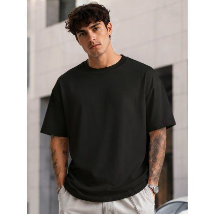 Pánská bavlněná košile basic oversize  RX5682 (Velikost M, Barva Černá)