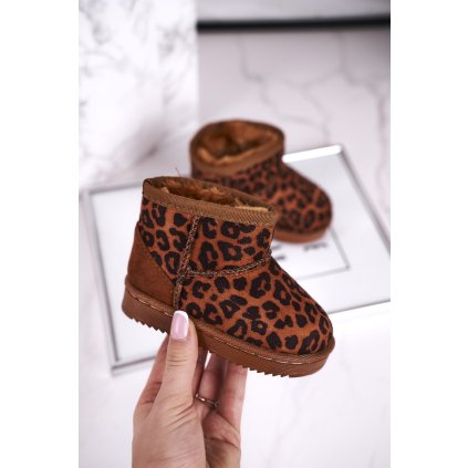 Dětské Sněhule Semišové Teplé Leopard Gooby (Velikost 36, Barva Hnědá)