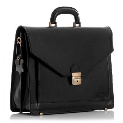 Černá kožená aktovka business pánská taška na notebook MARTINO