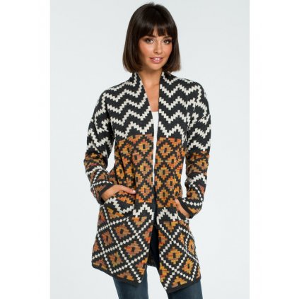 Pletený Cardigan s aztéckým vzorem BEWEAR BK007 (Velikost ONE SIZE, Barva Hnědá)