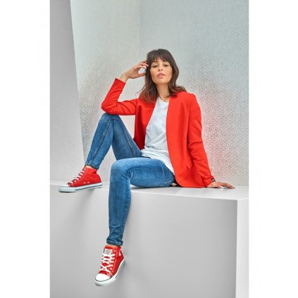 Bavlněné módní blejzr/sako s kapsami bez zapínání - AŽ 5XL (Velikost S, Barva Červená)