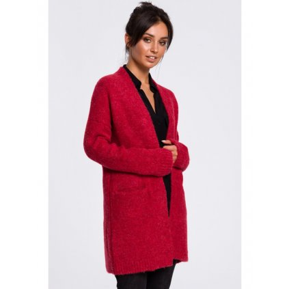 Jednobarevný kardigan bez zapínání BeKnitWear BK034 (Velikost S/M, Barva Malinová)