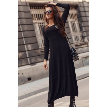 Viskózové maxi šaty dlouhé černé šaty s lesklou aplikací