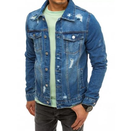 Pánská džínová bunda s oděrky riflová bundička s kapsami