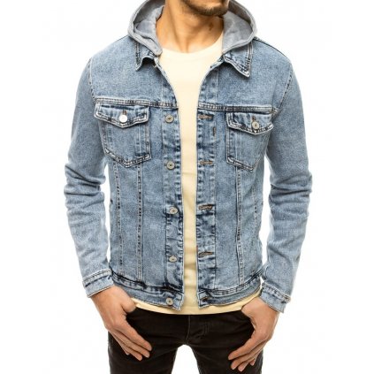Pánská riflová bunda s kapucí odřená džínová bunda na knoflíky