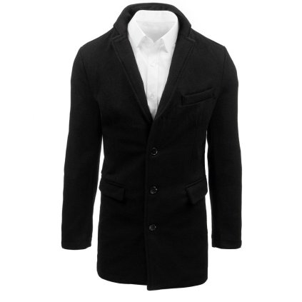 Pánský černý kabát na knoflíky s podšívkou a kapsami (Velikost 2XL, Barva Černá)