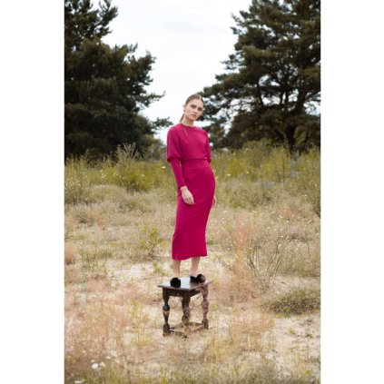 Elegantní midi šaty s biskupskými rukávy MAKEOVER K079