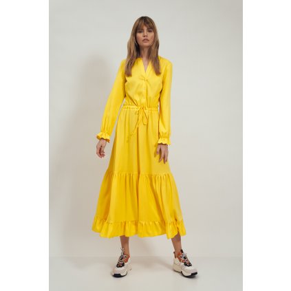 Dlouhé žluté šaty s volánkem NIFE S178