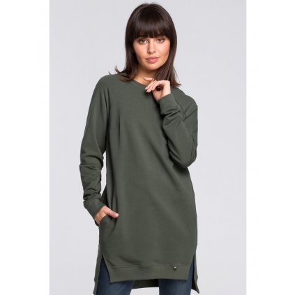 Oversize tunika s rozparky na bocích BeWear B101 (Velikost S, Barva Khaki)