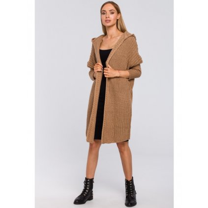 Oversize kardigan s kapucí MOE M475 (Velikost ONE SIZE, Barva Světle hnědá)