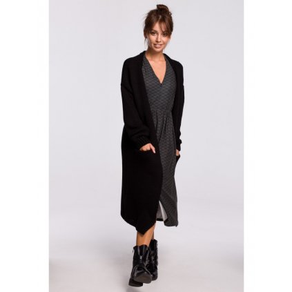 Dlouhý svetr pletený kardigan BeWear BK053 (Velikost ONE SIZE, Barva Černá)