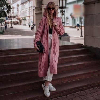 Dámský pletený cardigan s kapucí FashionEU - ŽLUTÝ ONESIZE