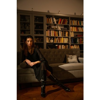 Dámské šifonové šaty s výstřihem do V STYLE S236 (Velikost S, Barva Černá)