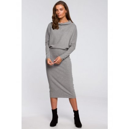 Pletené šaty s přehozeným výstřihem STYLE S245 (Velikost S/M, Barva šedá)