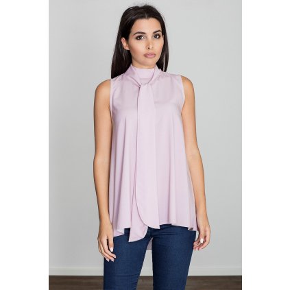 Elegantní halenka bez rukávů s kravatou M547 FIGL (Barva Růžová, Velikost S/M)