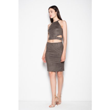 Semišová sada crop top a sukně VT031 VENATION (Barva Olivová, Velikost XL)