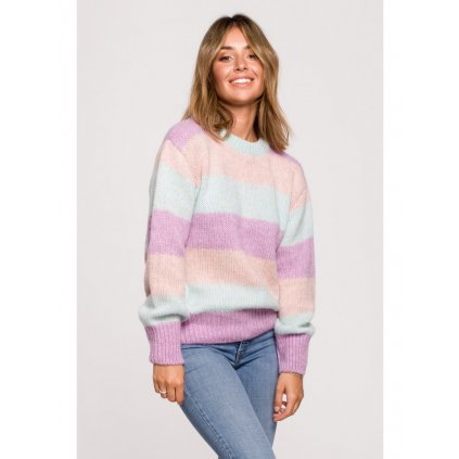 Vícebarevný svetr pruhovaný pulovr BeWear BK071