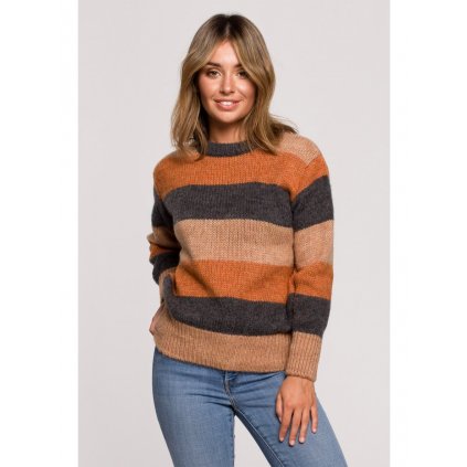 Vícebarevný svetr pruhovaný pulovr BeWear BK071
