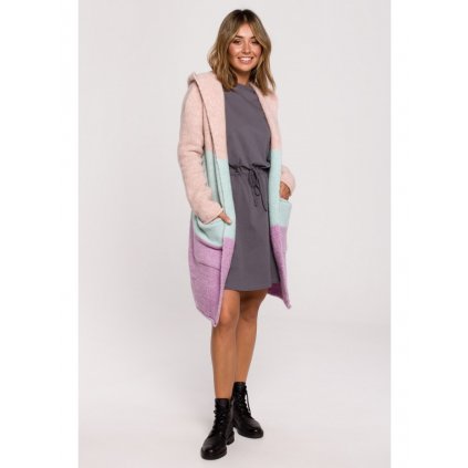 Vícebarevný dlouhý svetr bez zapínání kardigan BK072 BeWear (Velikost S/M, Barva (varianta) model 1)