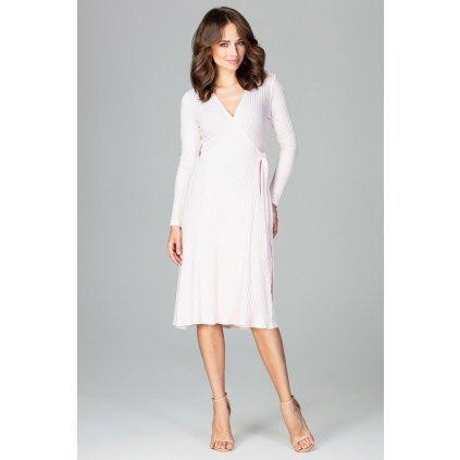 Klasické obálkové šaty K465 LENITIF - Růžové S