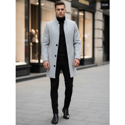 Pánský jednořadý kabát  CX0428 (Velikost S, Barva Světle šedá)