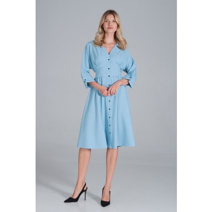 Kimono košilové midi šaty M843 (Barva Světle modrá, Velikost L)