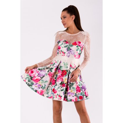 Květované šaty se síťovinou a krajkou 49008-3