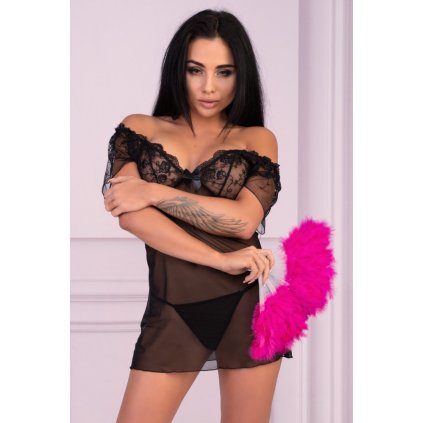 Sexy košilka + kalhotky set Miguela LC 30028 (Velikost S/M, Barva Černá)
