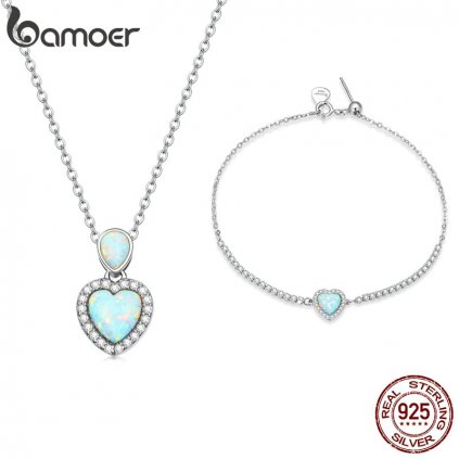 Stříbrný set náramek a náhrdelník s přívěskem srdce LOAMOER