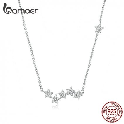 Stříbrný náhrdelník s třpytivými hvězdičkami SCN419 LOAMOER