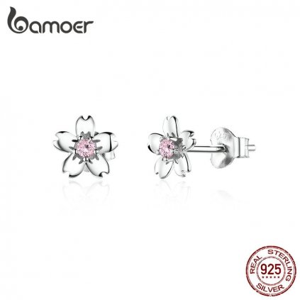 Stříbrné náušnice pecky květiny s kamínkem SCE784 LOAMOER
