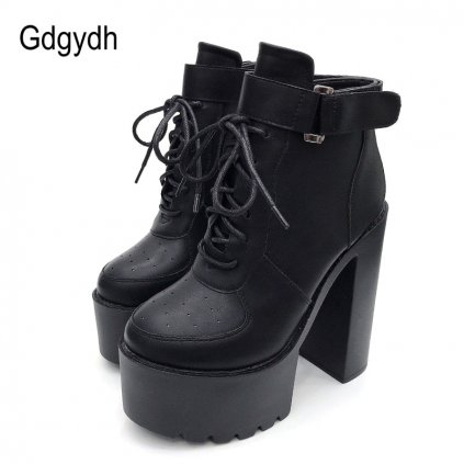 Kotníkové boty na vysokém podpatku GoodDayGirl Fashion (Barva Černá, Velikost 35)