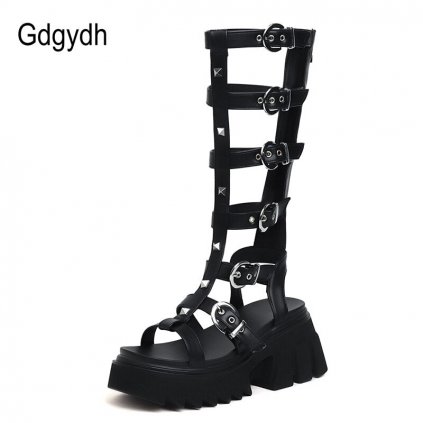 Dámské vysoké gladiátorky na masivní podrážce GoodDayGirl Fashion (Barva (varianta) PU kůže, Velikost 42)