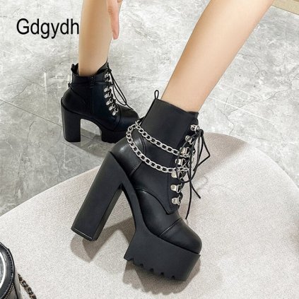 Kotníkové boty na vysokém podpatku s řetězy GoodDayGirl Fashion