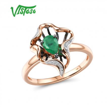 Masivní zlatý prsten zelená květina Listese
