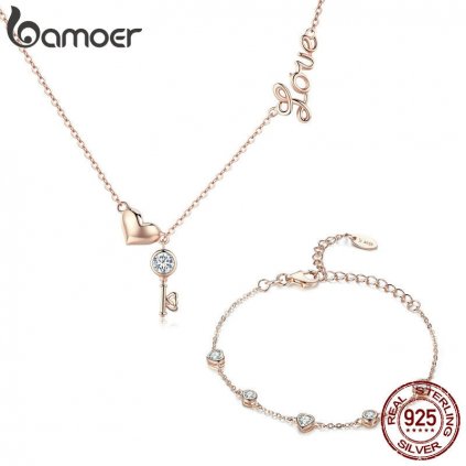 Stříbrný set pozlacený náhrdelník a náramek s přívěsky LOAMOER