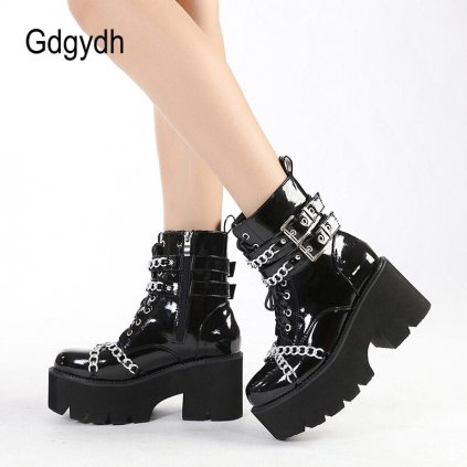 Lakované kotníkové boty s řetízky GoodDayGirl Fashion