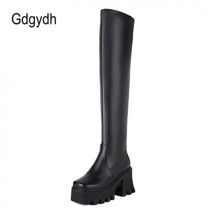 Vysoké kozačky na masivní platformě GoodDayGirl Fashion (Barva Bílá, Velikost 37)