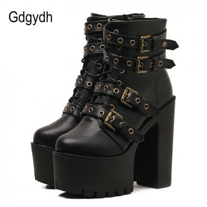 Sexy kotníkové boty s s ozdobnými pásky GoodDayGirl Fashion (Barva Černá, Velikost 34)