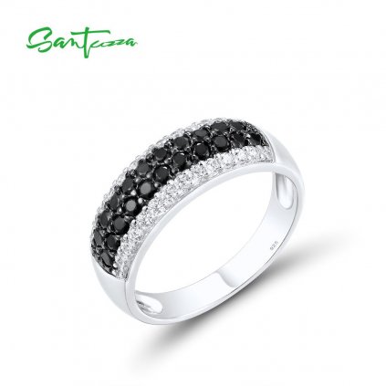 Stříbrný prsten zdobený černými a bílými zirkony FanTurra