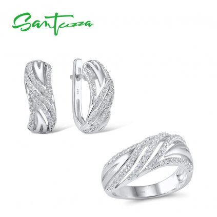 Stříbrný set náušnice a prsten v elegantním stylu FanTurra