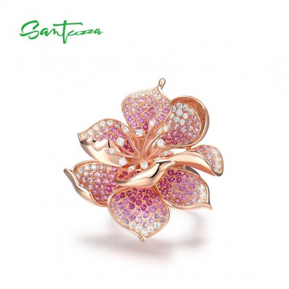 Masivní prsten ze stříbra růžová květina FanTurra