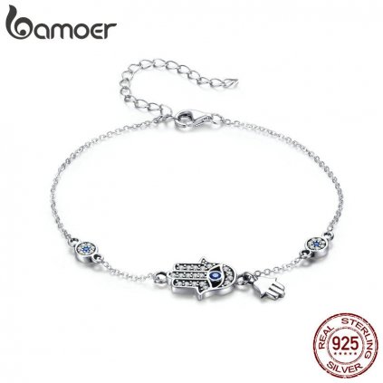 Stříbrný náramek Hamsa SCB079 LOAMOER