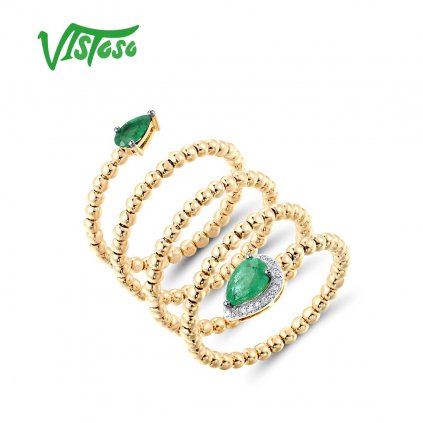 Texturovaný zlatý prsten se smaragdy Listese