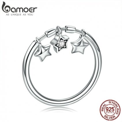 Stříbrný prsten s přívěsky hvězdy SCR406 LOAMOER
