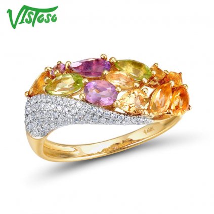 Zlatý prsten zdobený barevnými drahokamy Listese