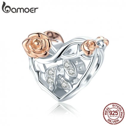 Stříbrný přívěsek srdce s růžemi BSC280 LOAMOER