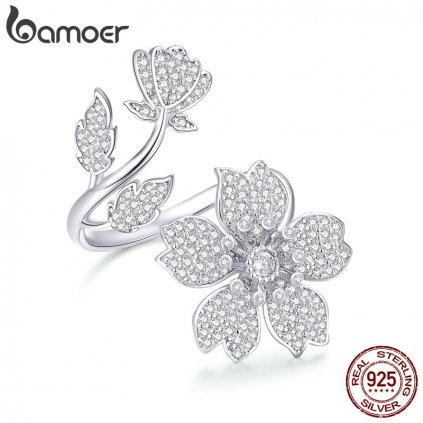 Luxusní prsten se stříbra květina BSR076 LOAMOER
