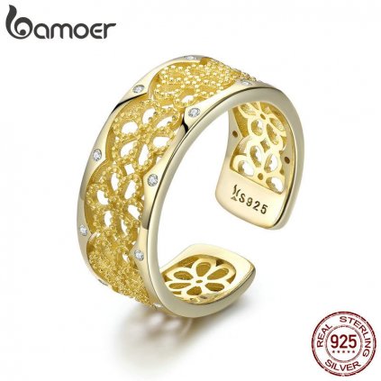 Univerzální pozlacený prsten s květinami SCR460 LOAMOER
